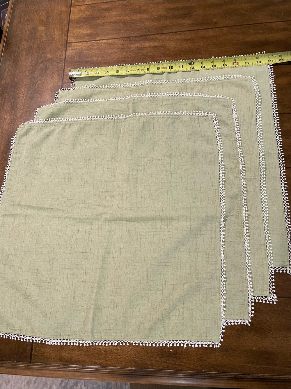 Lenox Sage Green Linen Cocktail Napkins with White Crochet Edge - Set of 4